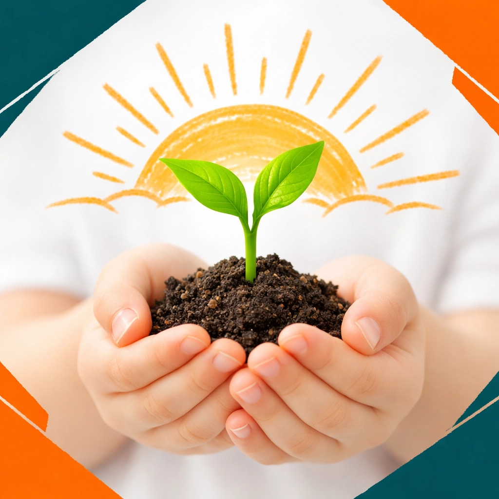 Child holding a growing sprout, symbolizing growth and potential nurtured through life skills training.