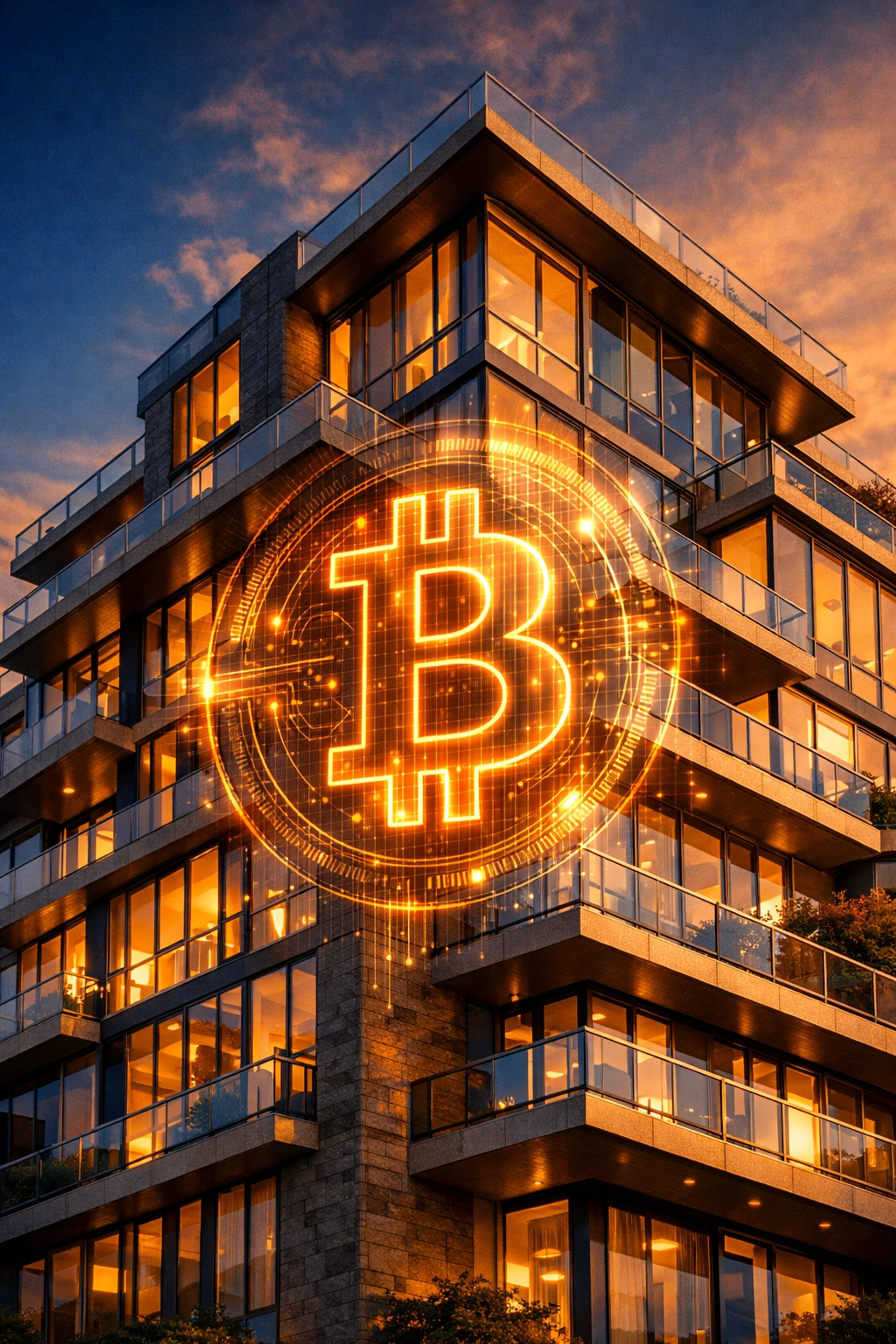 Modern real estate building representing crypto and property diversification for accredited investors
