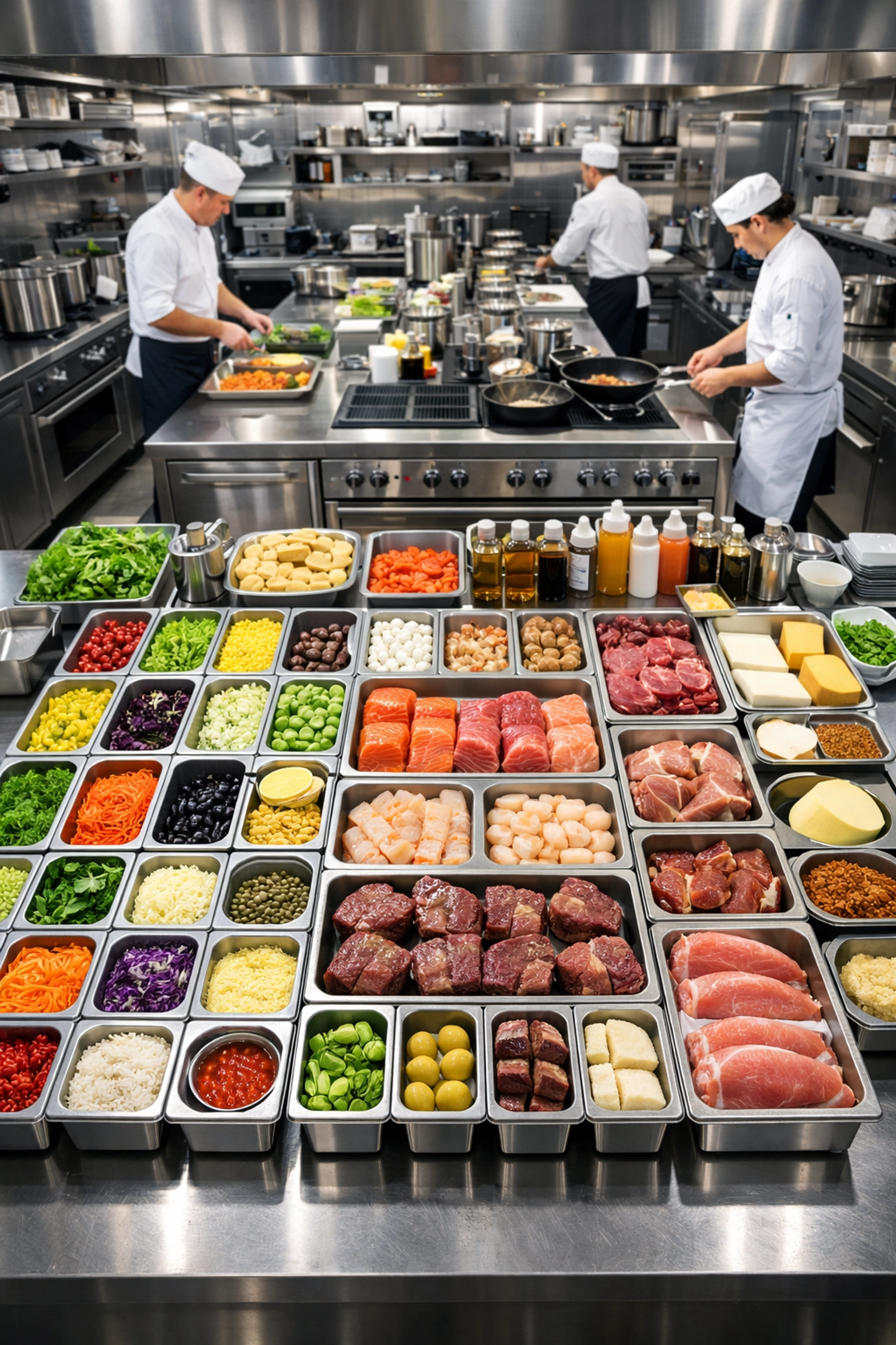 Commercial kitchen with organized inventory and supplies showing operational efficiency