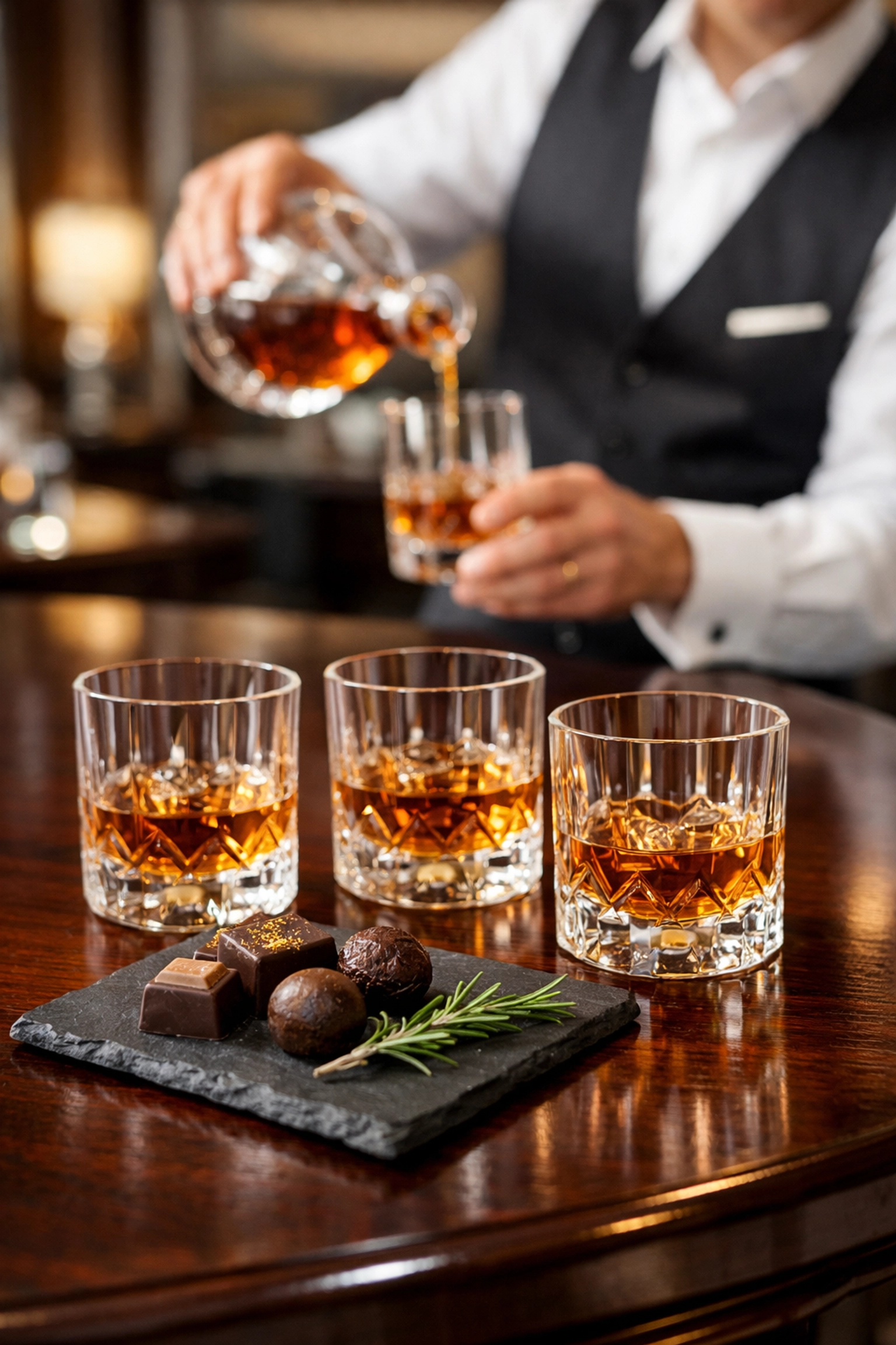 VIP executive hospitality suite featuring a luxury spirit tasting station for high-end Super Bowl corporate hosting.