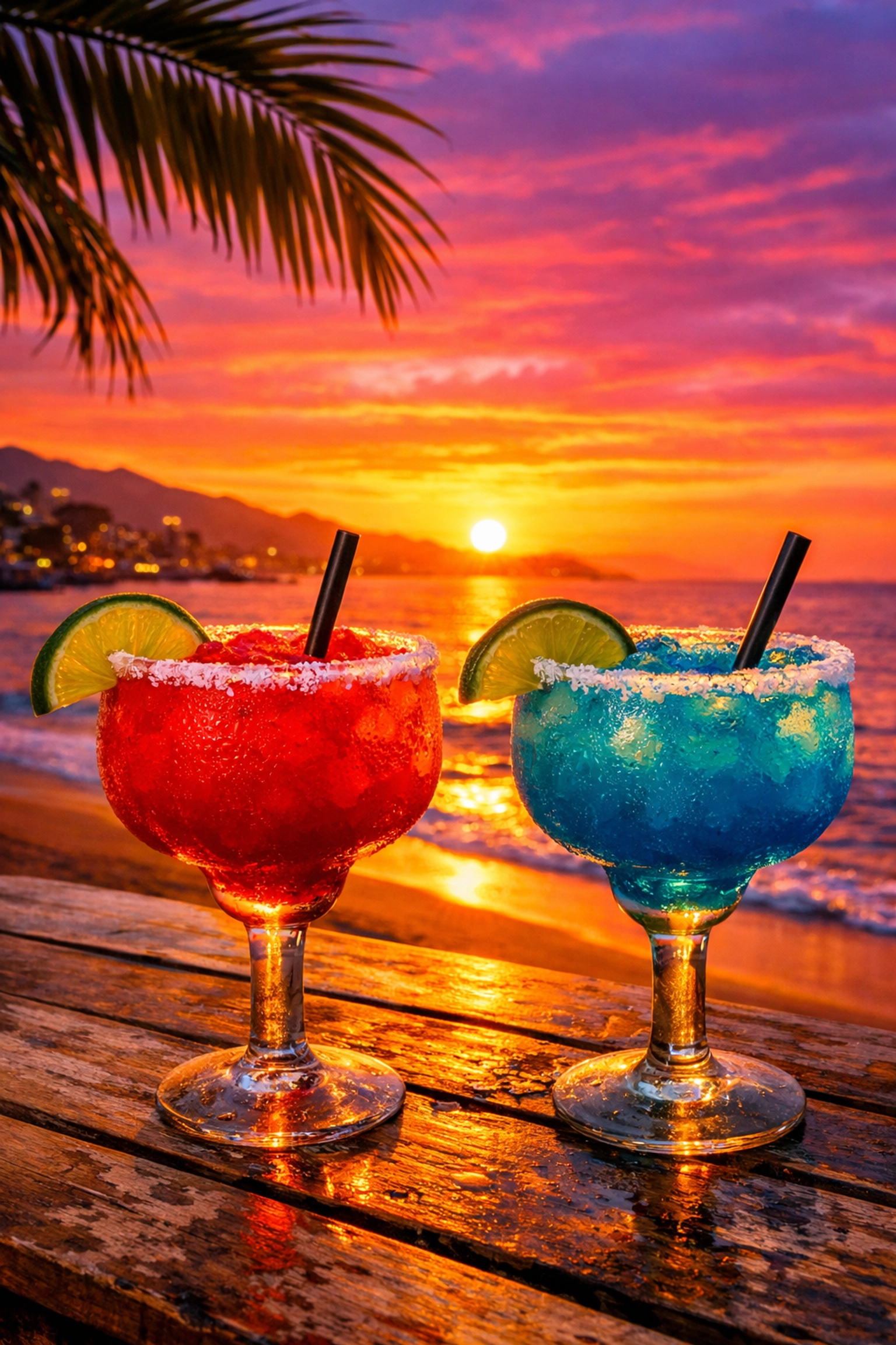 Sunset margaritas in Puerto Vallarta highlighting a relaxed and budget-friendly vacation stay.