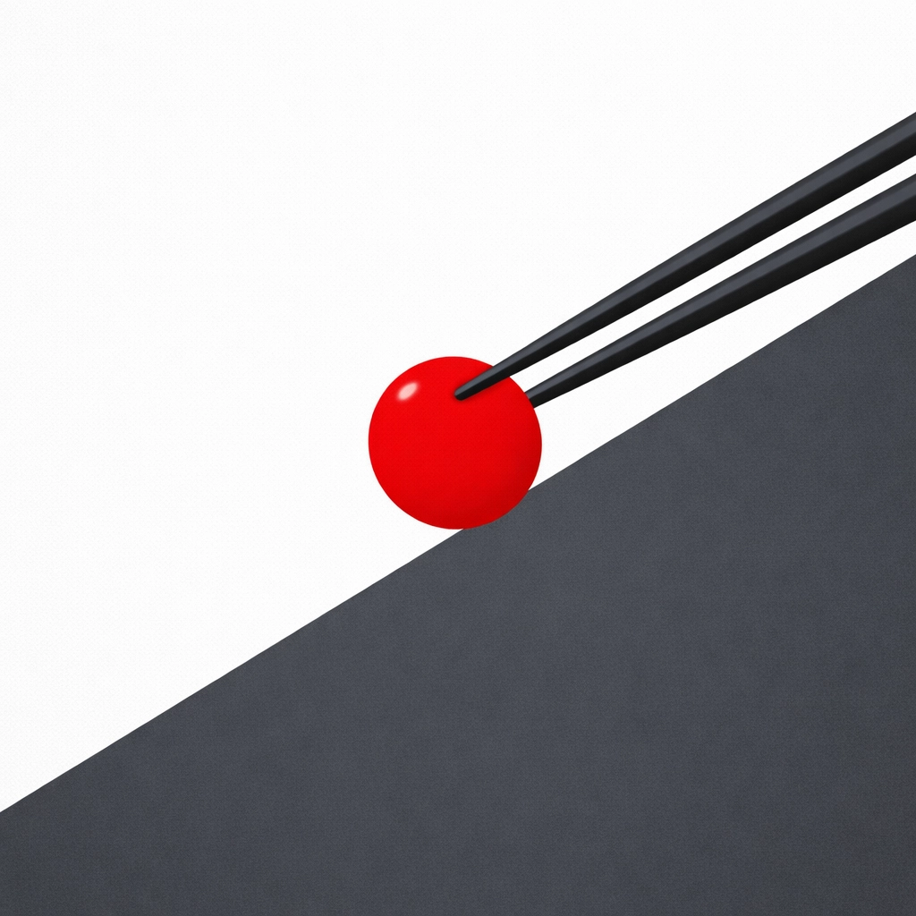 Minimalist art of chopsticks holding a red morsel, representing authentic Japanese dining in Tokyo.