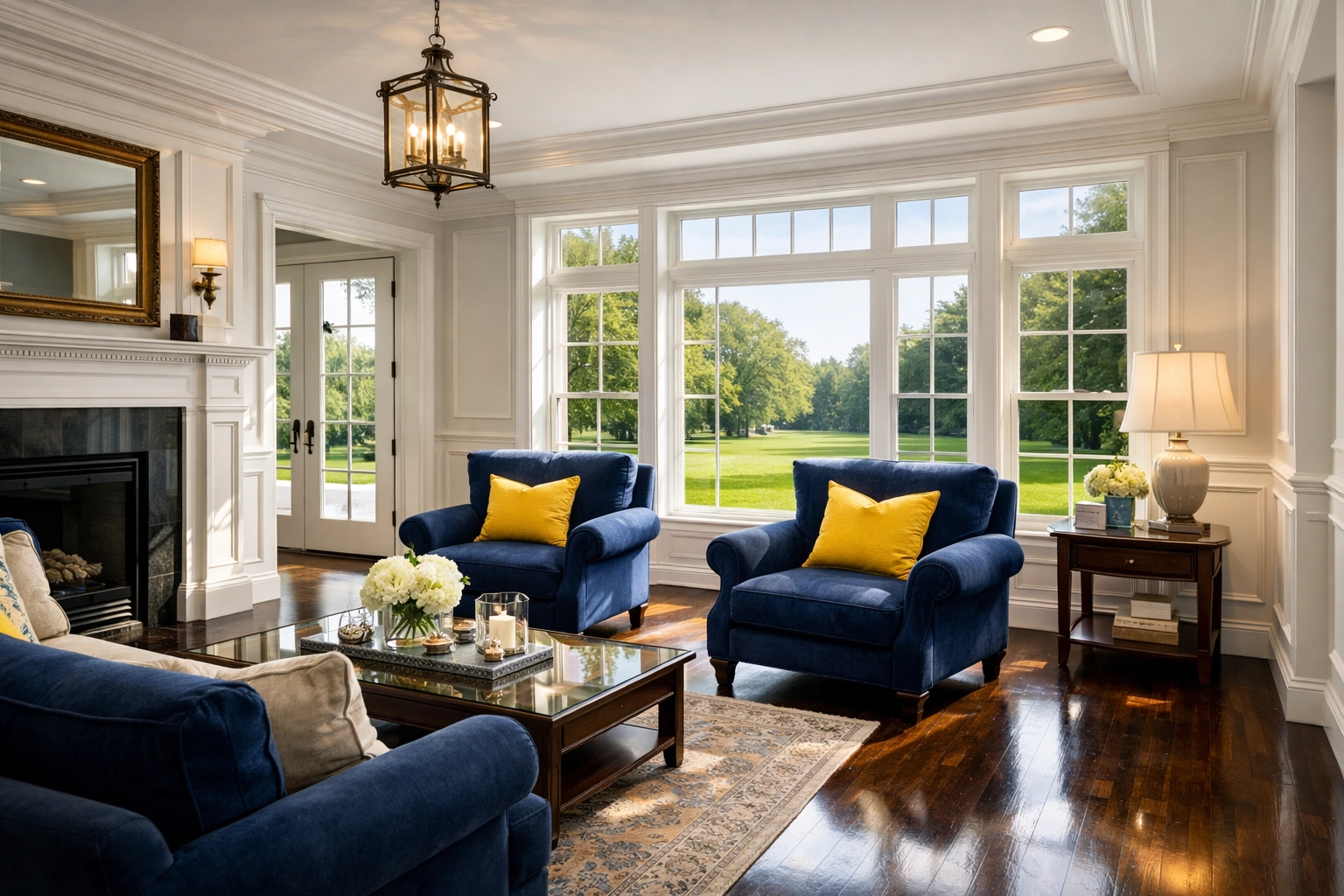 Spotless luxury colonial living room in North Andover showing high-quality professional house cleaning.