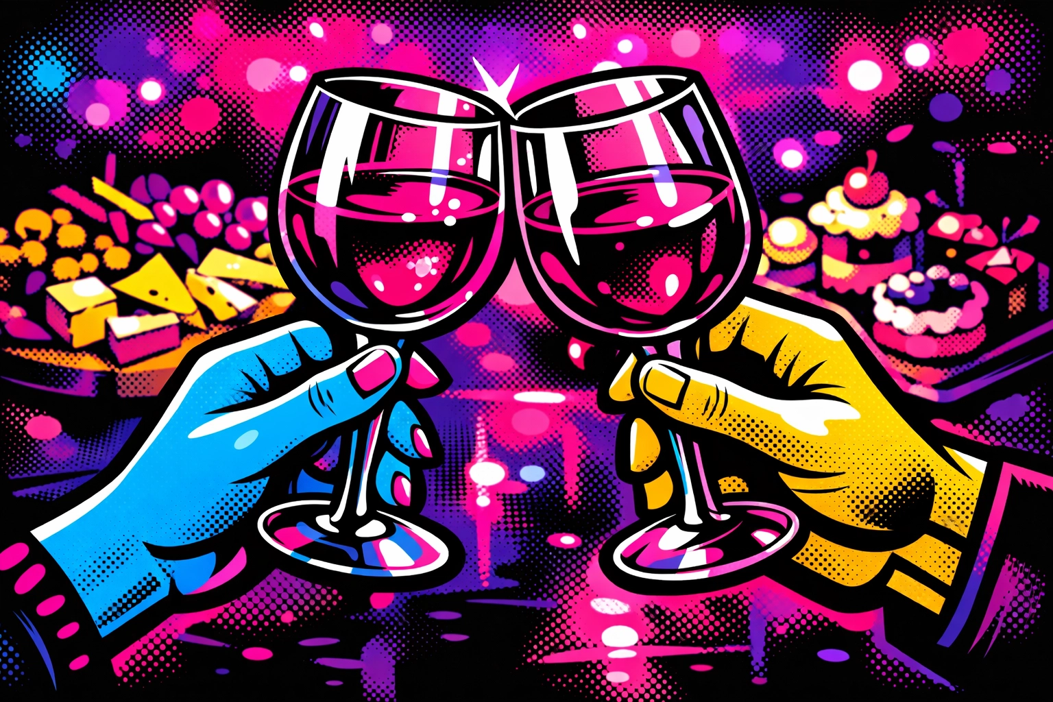 Friends toasting wine glasses at celebration in Fort Lauderdale date night spot