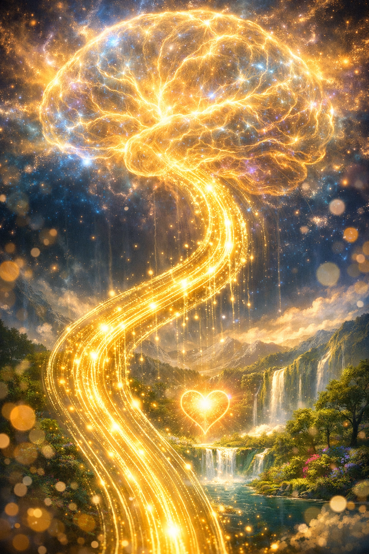 A glowing golden superhighway representing neural pathways for deep healing and nervous system regulation.