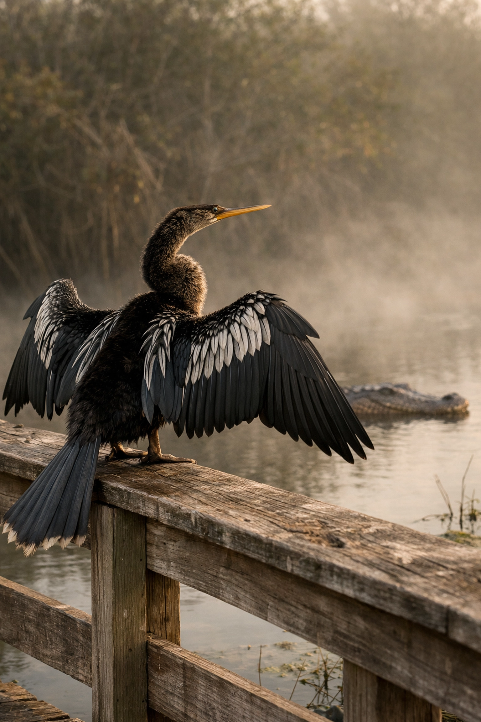 Anhinga drying its wings at Royal Palm, a prime spot for wildlife photography in the Everglades.