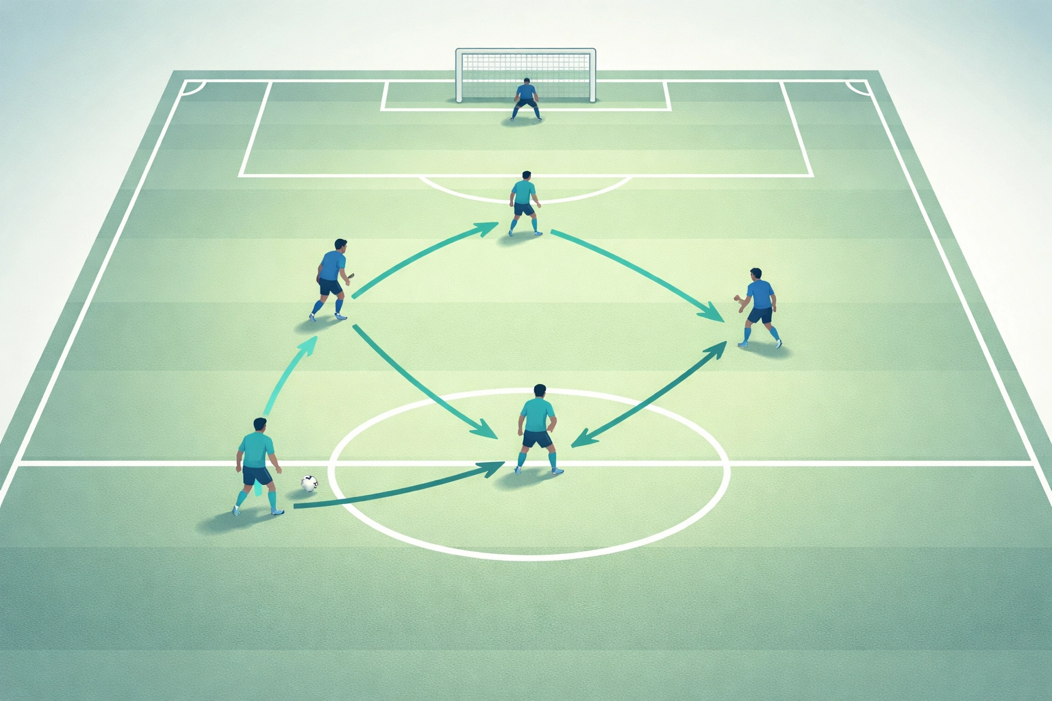 4v2 football attacking drill with multiple attackers combining against two defenders, teaching shooting skills.