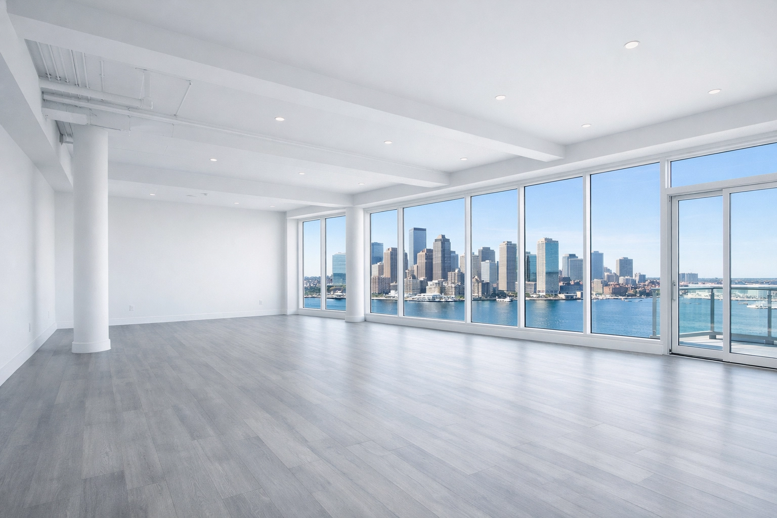 Empty modern Boston loft with clean floors following a professional move-out cleaning service.