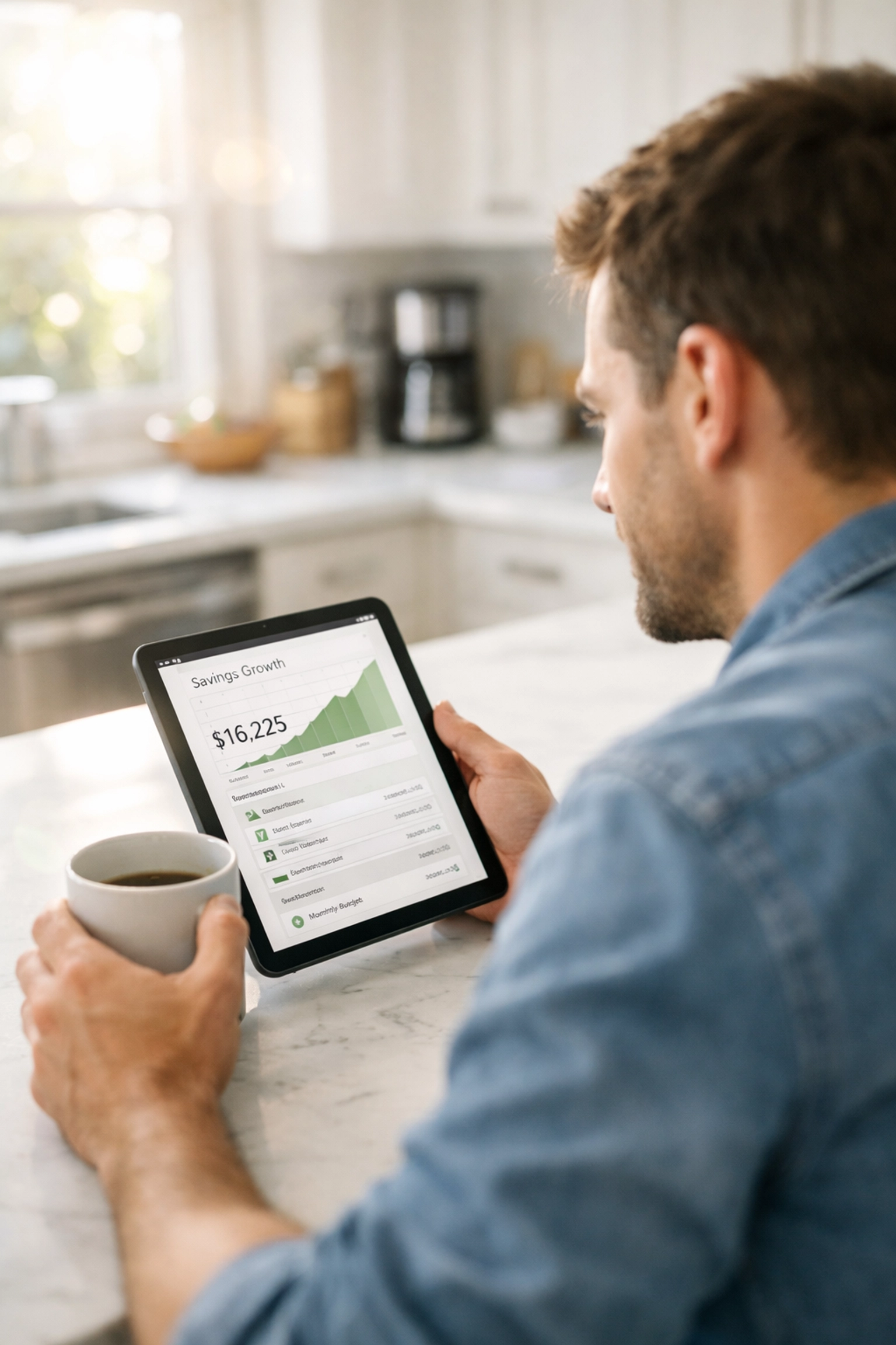 Man checking his credit score on a tablet to get instant approval for bad credit loans in Canada.