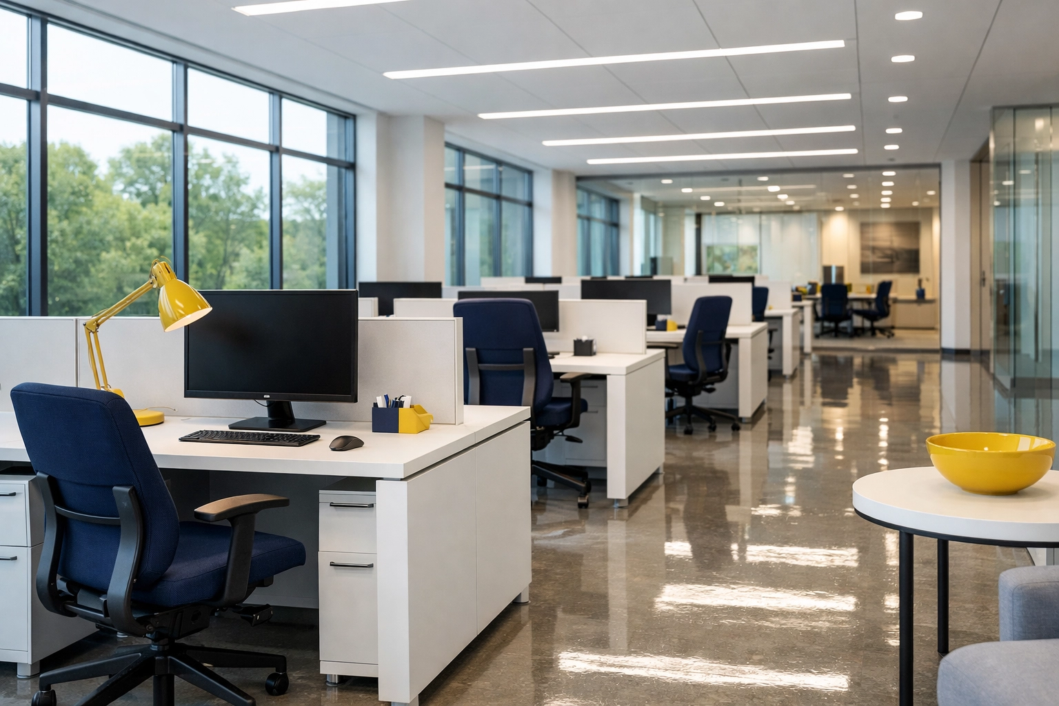 Clean and organized modern workspace showing the results of professional office cleaning in Westford.