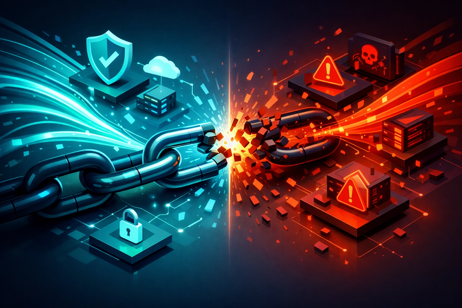 Supply chain breach showing vendor security compromise and data exposure