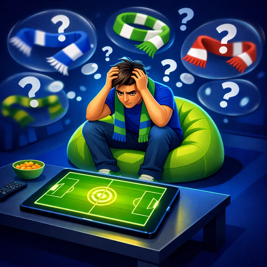 Frustrated bettor moving from emotional confusion to a data-driven football betting strategy on a tablet.