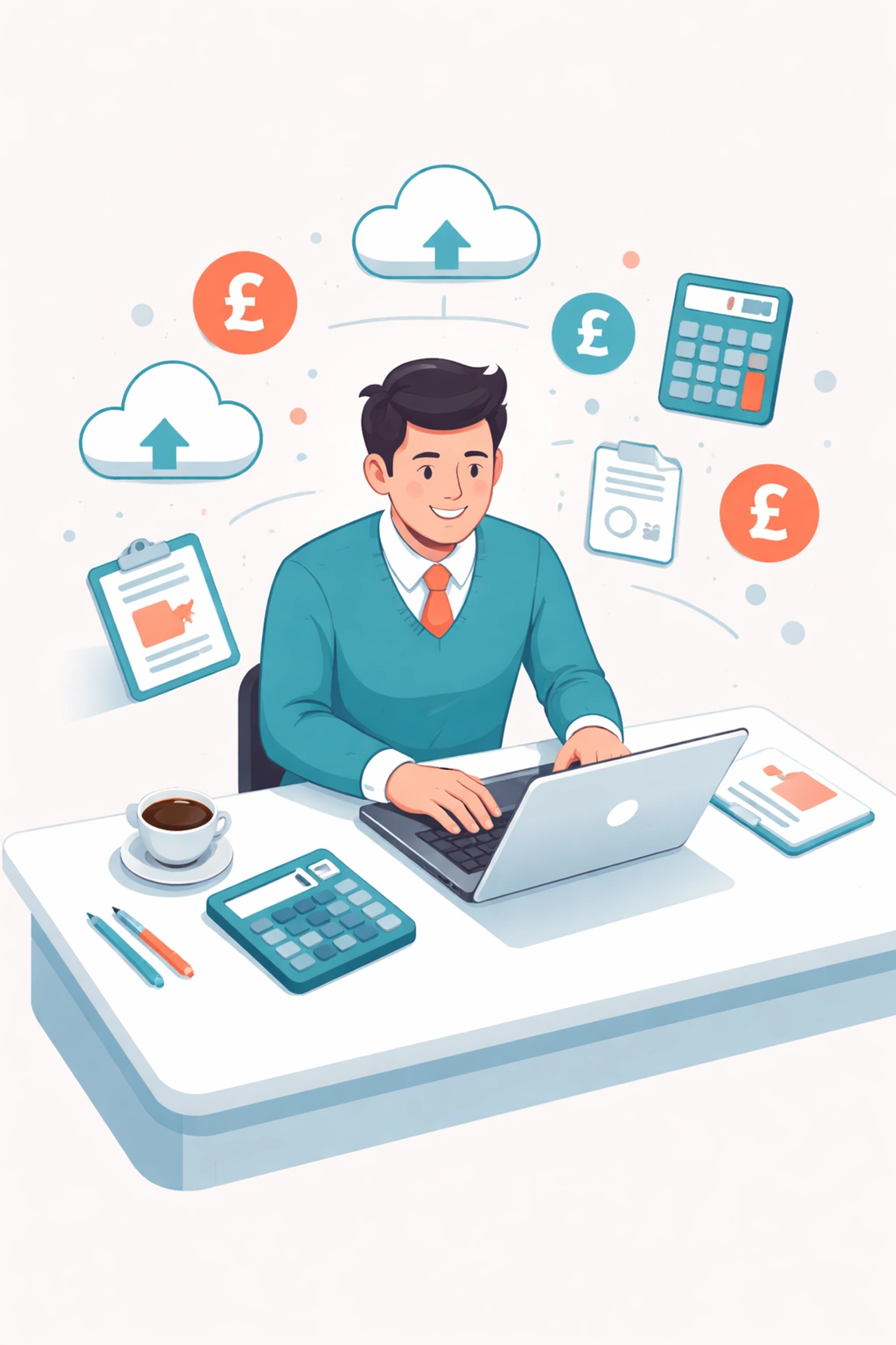 Illustration of a virtual accountant at a laptop, symbolizing cloud-based accounting for UK small businesses.
