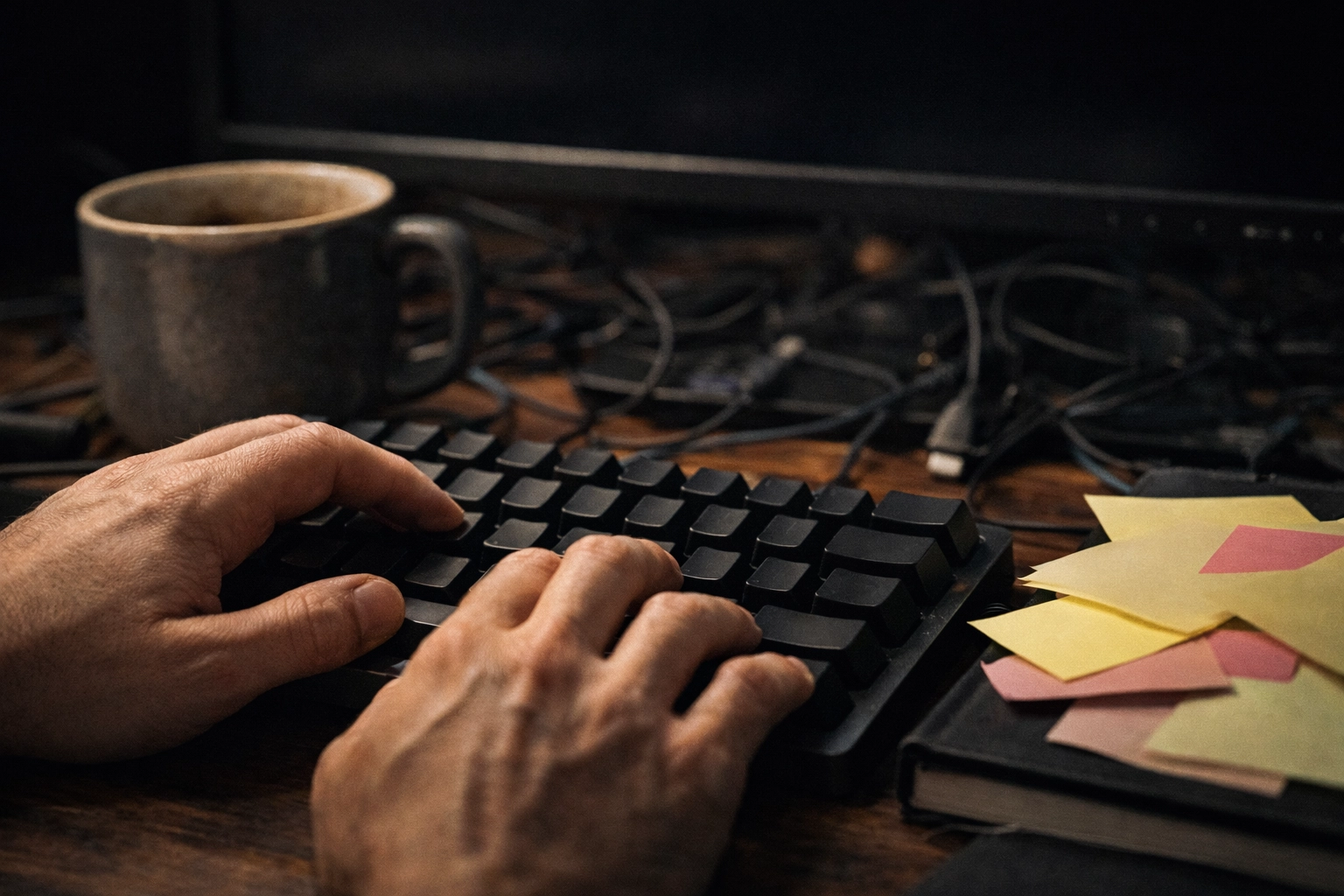 Close-up of developer coding the narrative-driven AI engine for Wrtn's US market entry.