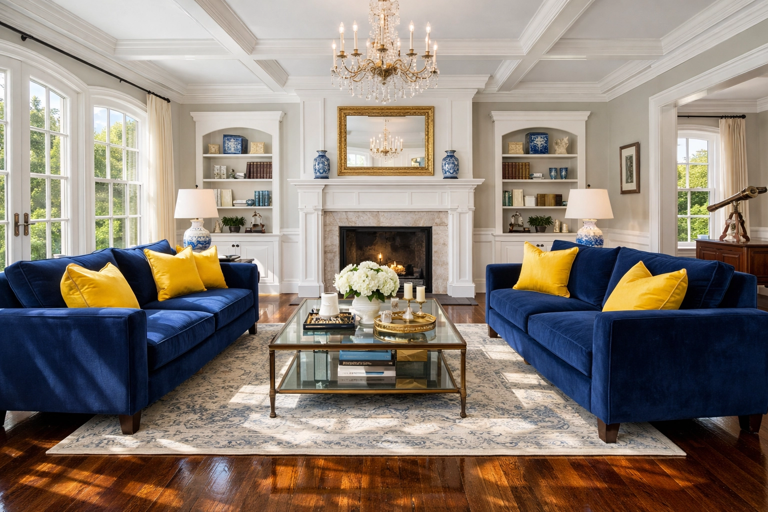 Sun-drenched Winchester living room with gleaming floors polished by professional cleaners.
