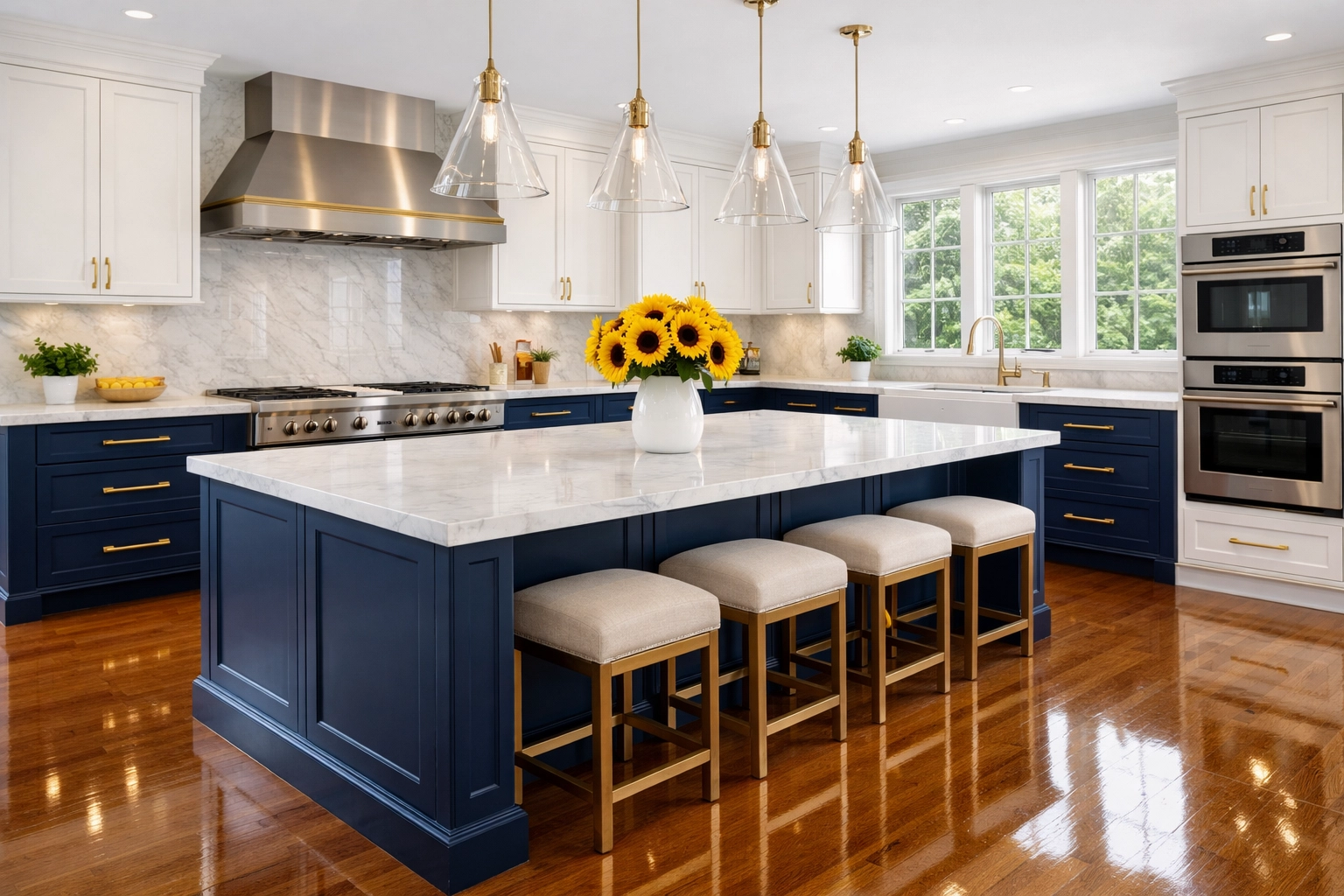 A sparkling clean luxury kitchen in a Southborough home after a weekly house cleaning service.