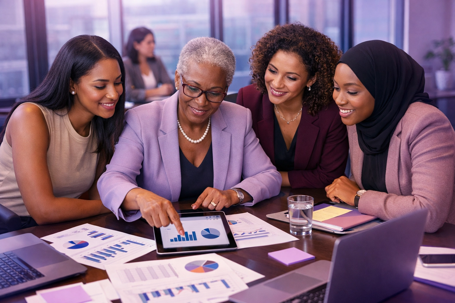 Diverse Black women business leaders collaborating on strategic planning in modern conference room