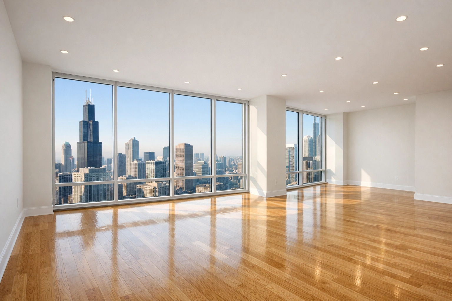 A clean, vacant luxury apartment in Chicago ready for a new tenant turnover.