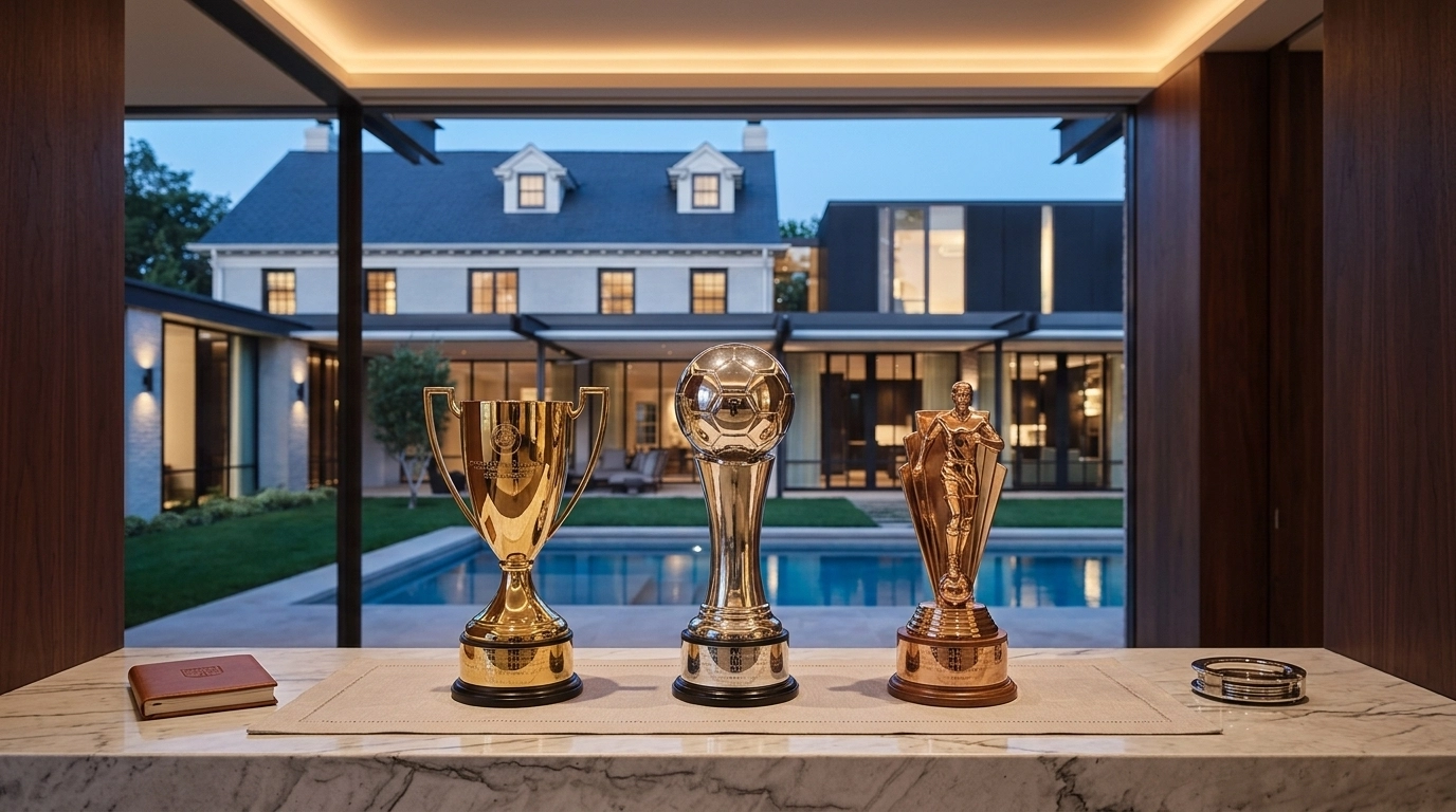 Championship trophies representing the #1 and #2 national rankings achieved by Buda FC