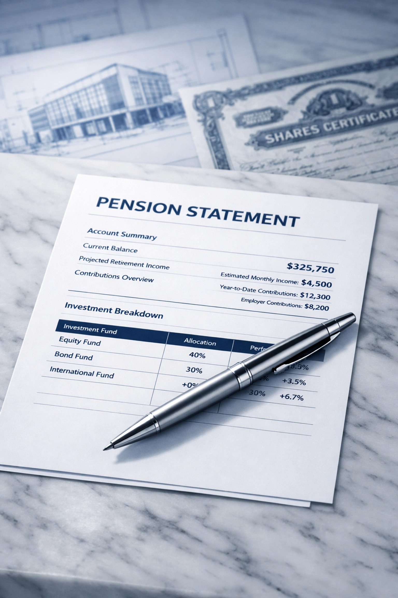 Pension statement and financial documents for UK divorce settlement planning