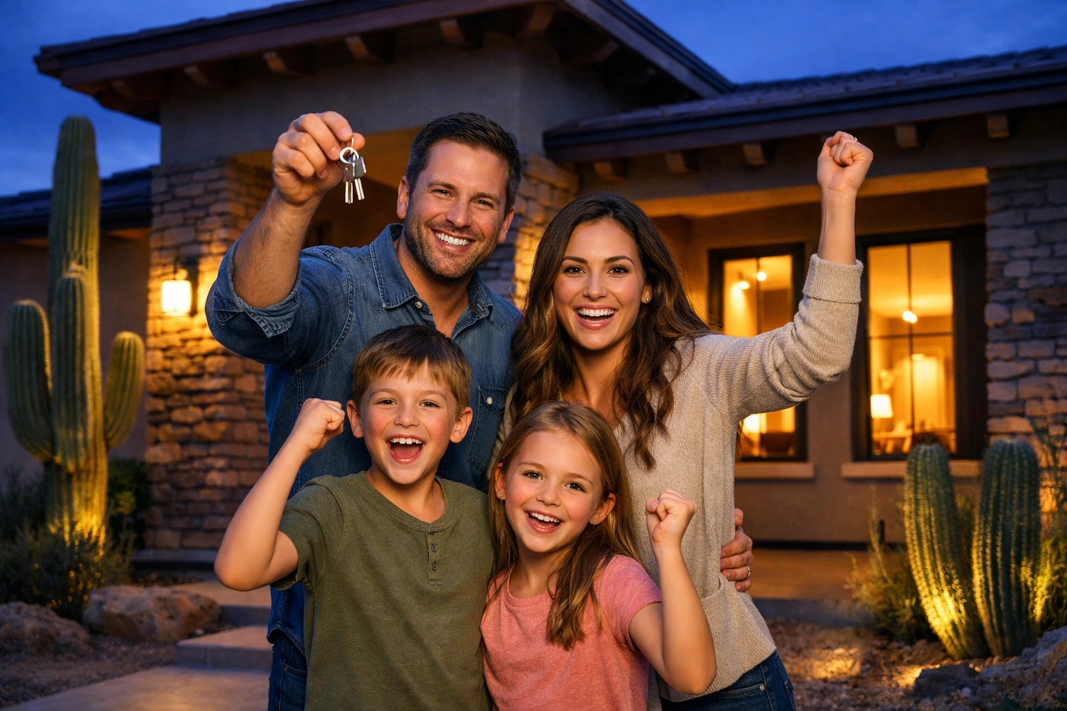 Happy family holding keys celebrating new home purchase in Arizona West Valley 2026