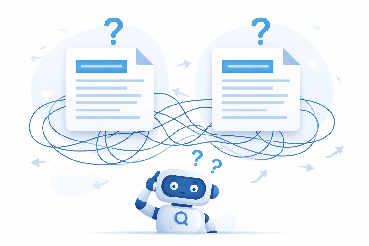 Illustration of duplicate content confusion with identical documents highlighting SEO ranking issues