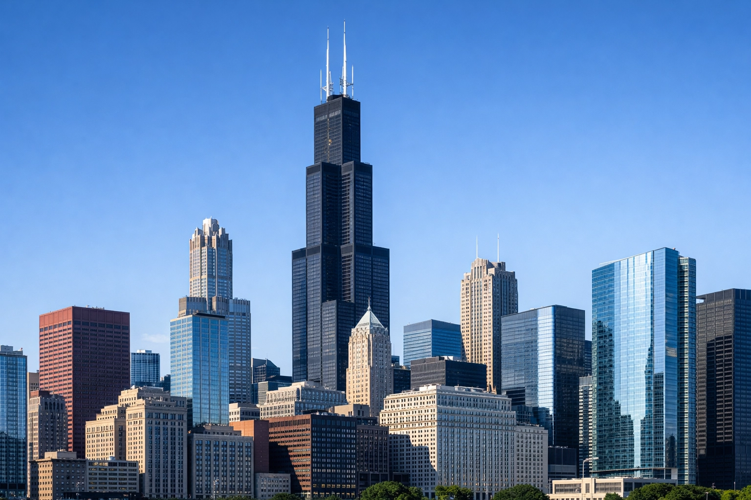 Chicago skyline featuring the Willis Tower, representing commercial property management hubs in the Midwest.