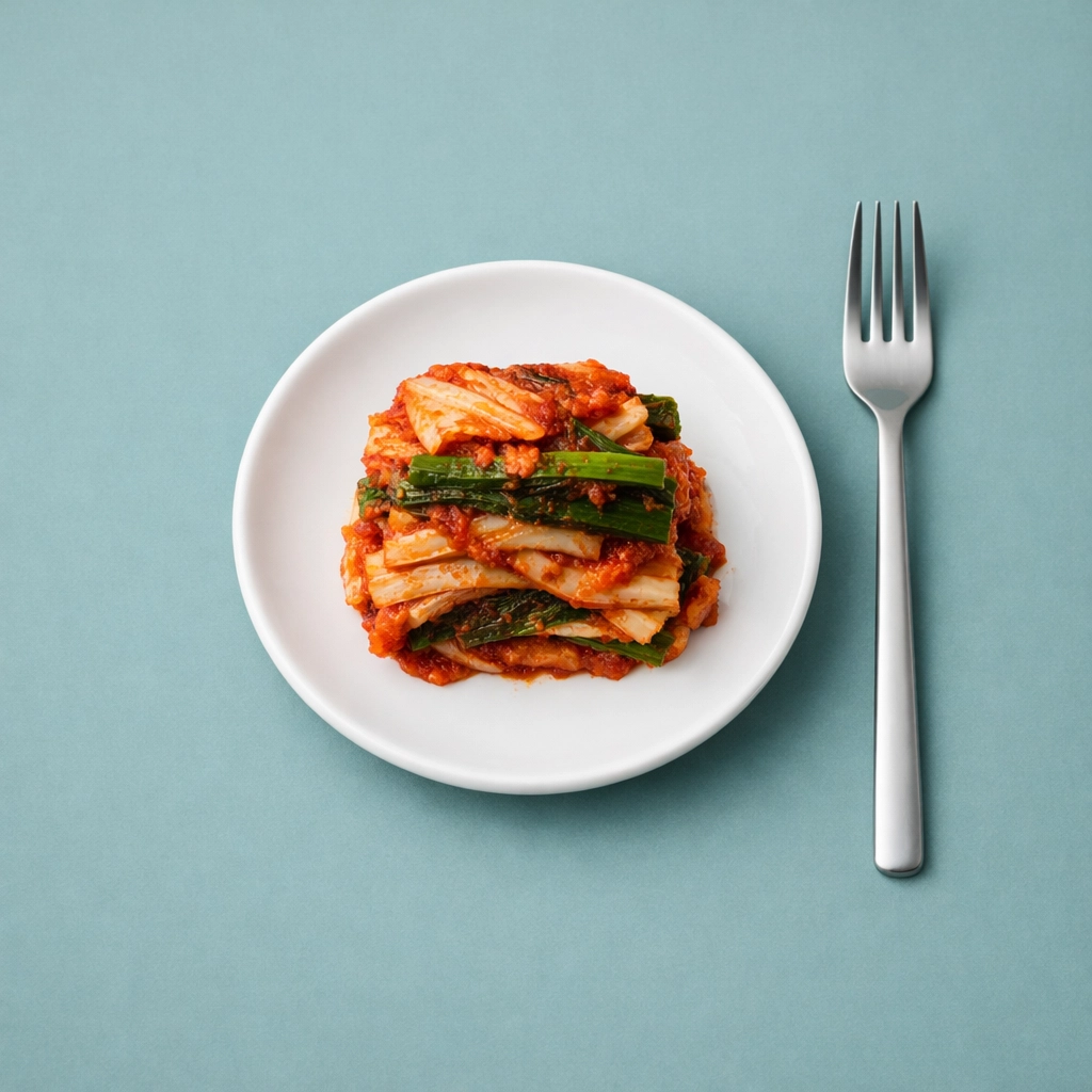 A serving of vibrant fermented kimchi rich in probiotics to support gut health and a strong immune system.