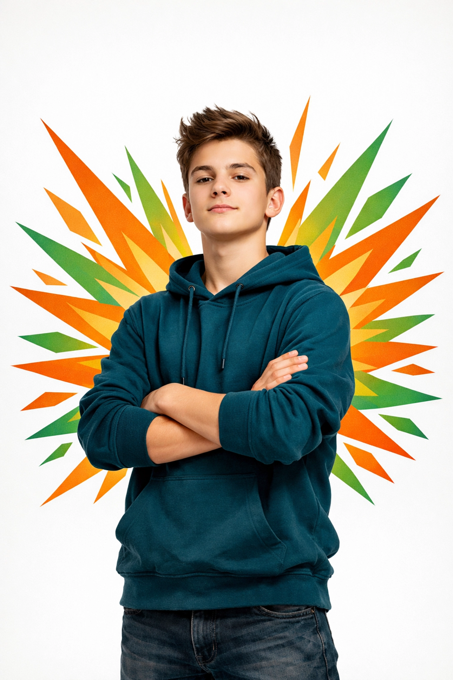 A confident teen boy standing tall, representing personal transformation and life skills success.