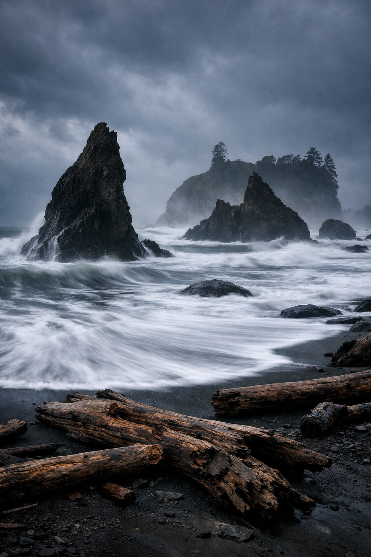 The Ultimate Photography Guide to All 63 US National Parks: Everything You Need to Succeed 3 Moody sea stacks at Ruby Beach in Olympic National Park, a dramatic landscape photography spot.