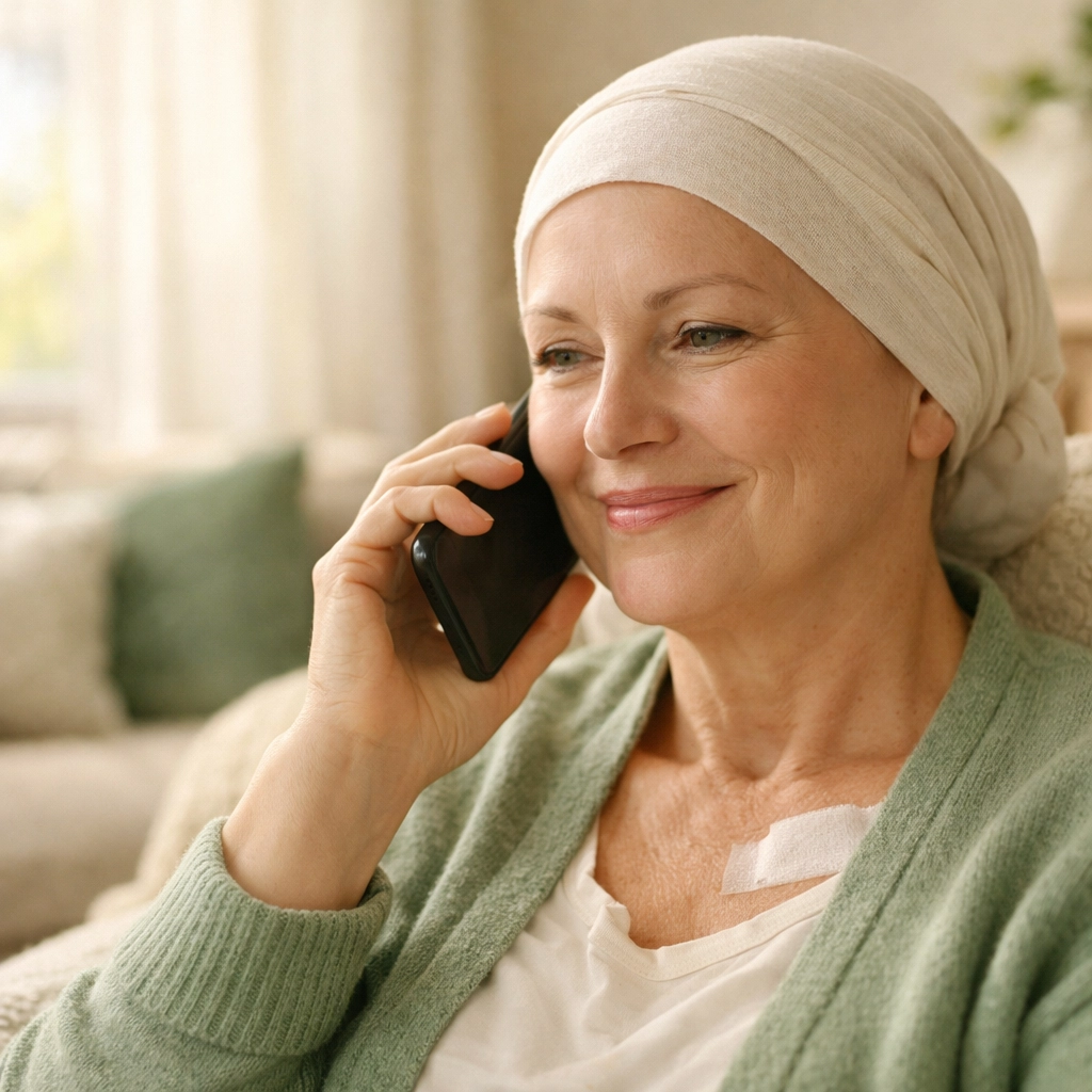 Patient participating in behavioral health telehealth call from home