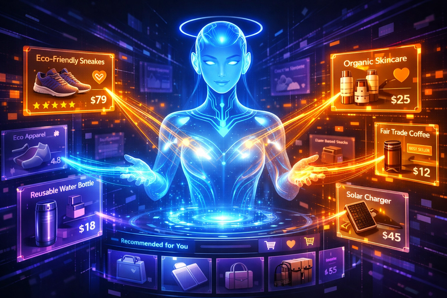 AI shopping assistant highlighting products with highest social impact metrics for customers