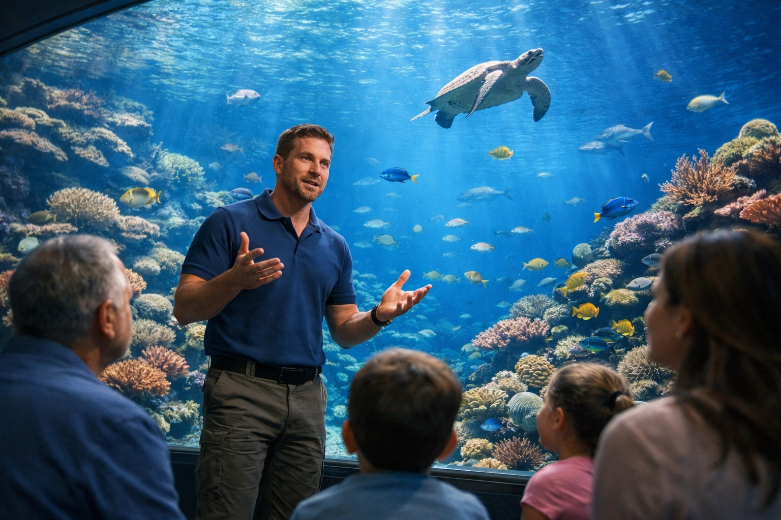 A marine biologist explaining conservation efforts as part of an integrated ESG media strategy.