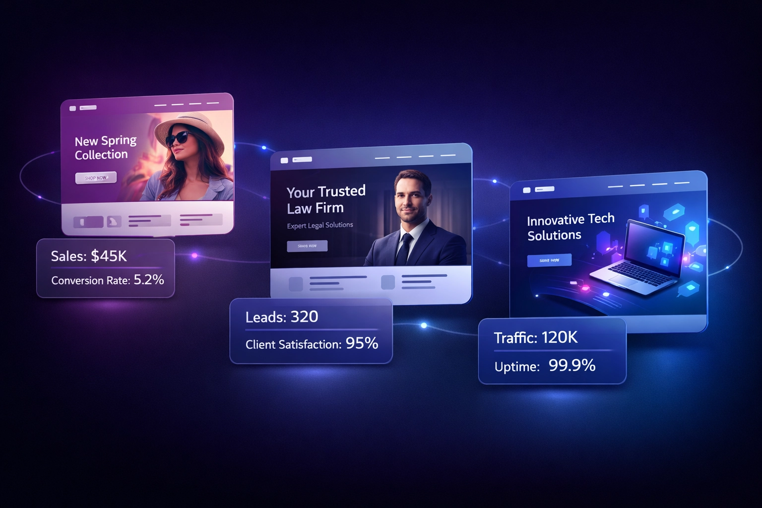 Portfolio of professional website designs across different industries and business types