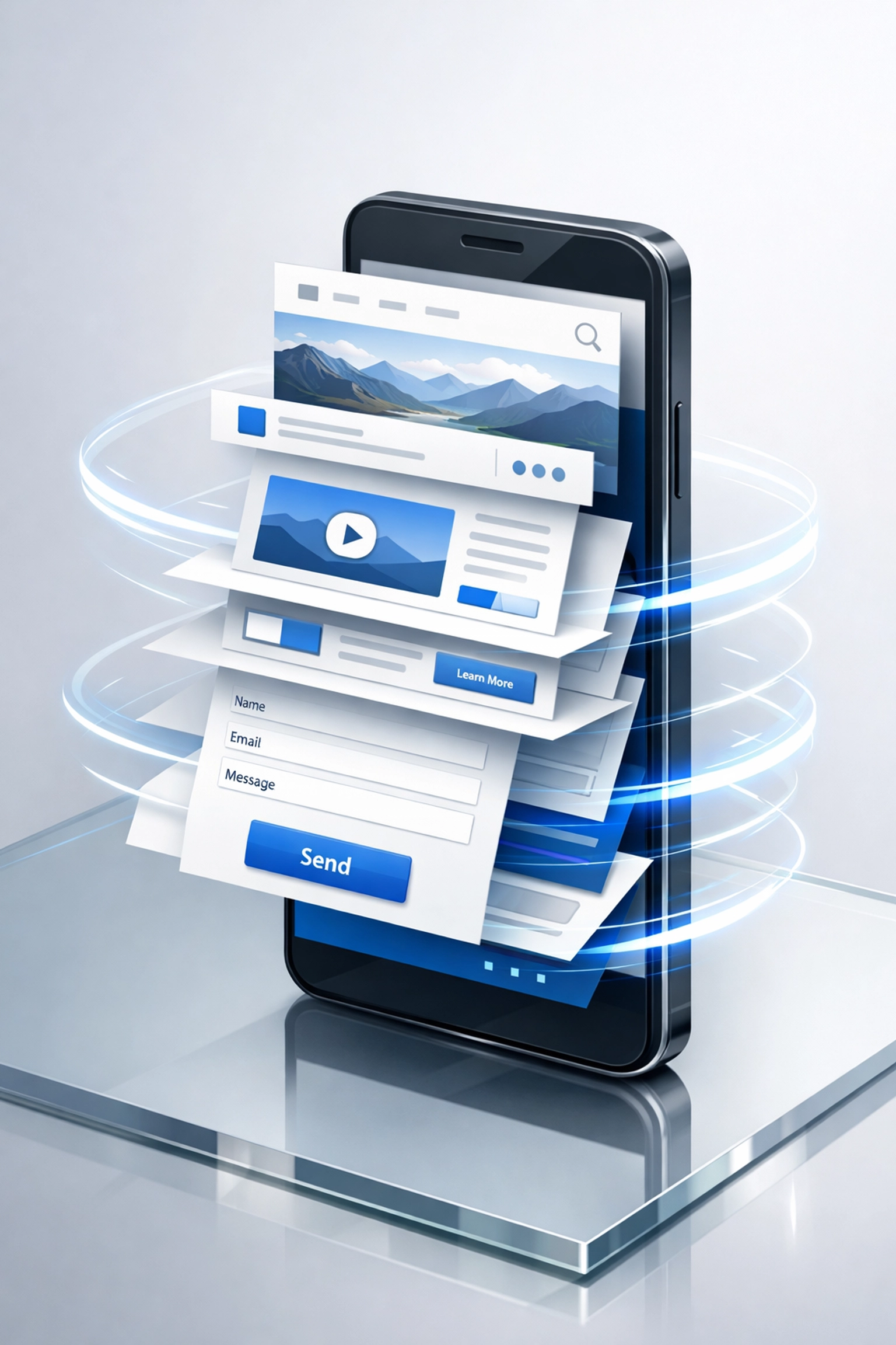 Modern small business web design on a smartphone showing mobile optimization and fast performance.