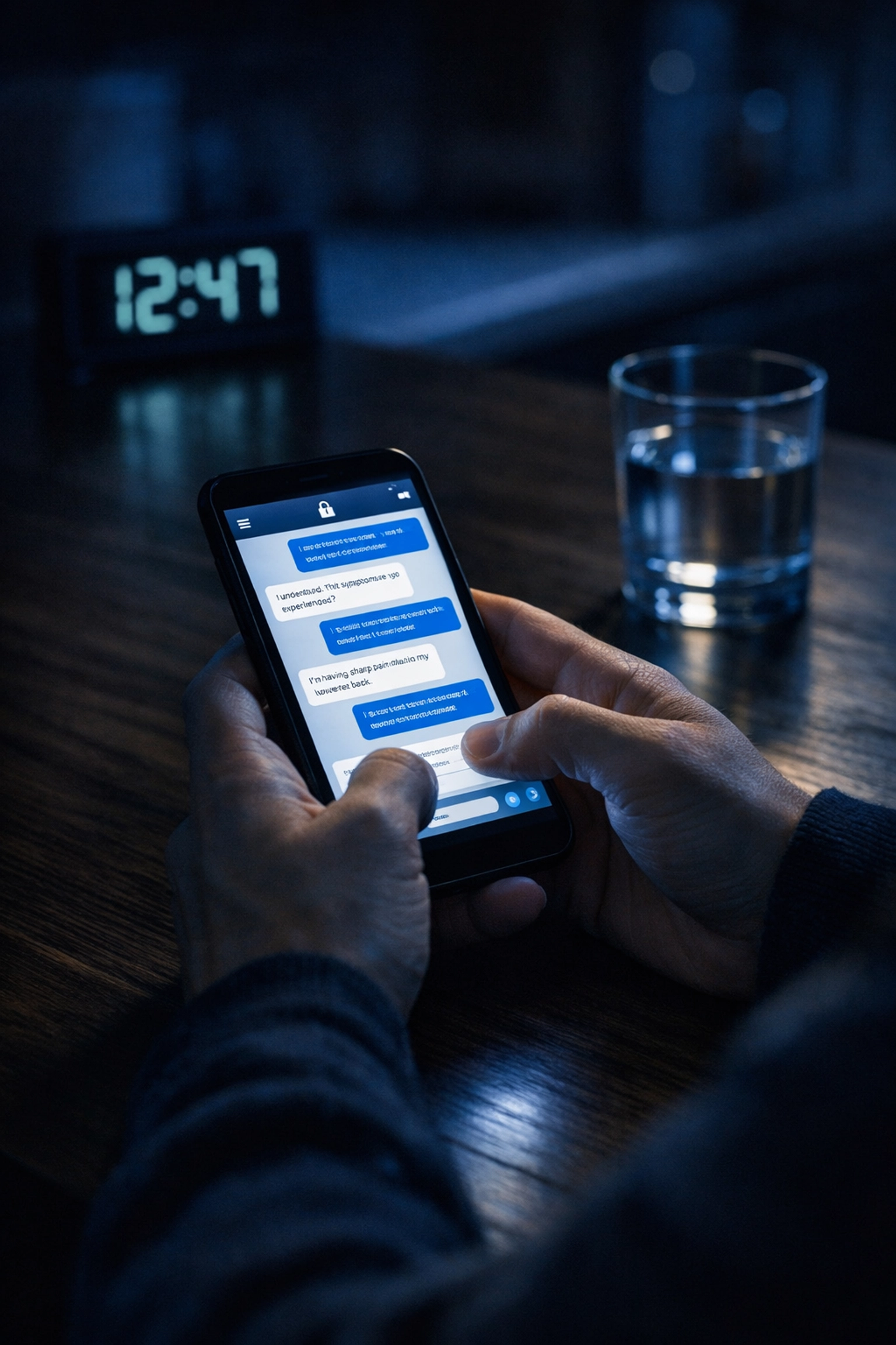 Person using secure text-based messaging for 24/7 online urgent care and UTI treatment on a smartphone.