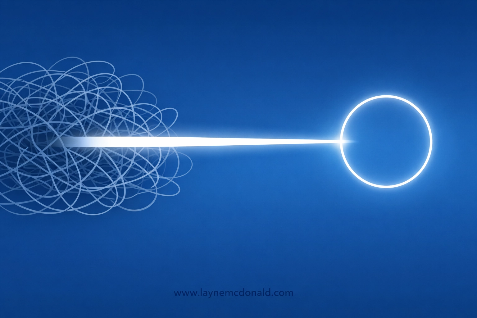 A bright light beam cutting through tangled lines, symbolizing clear and transparent leadership communication.