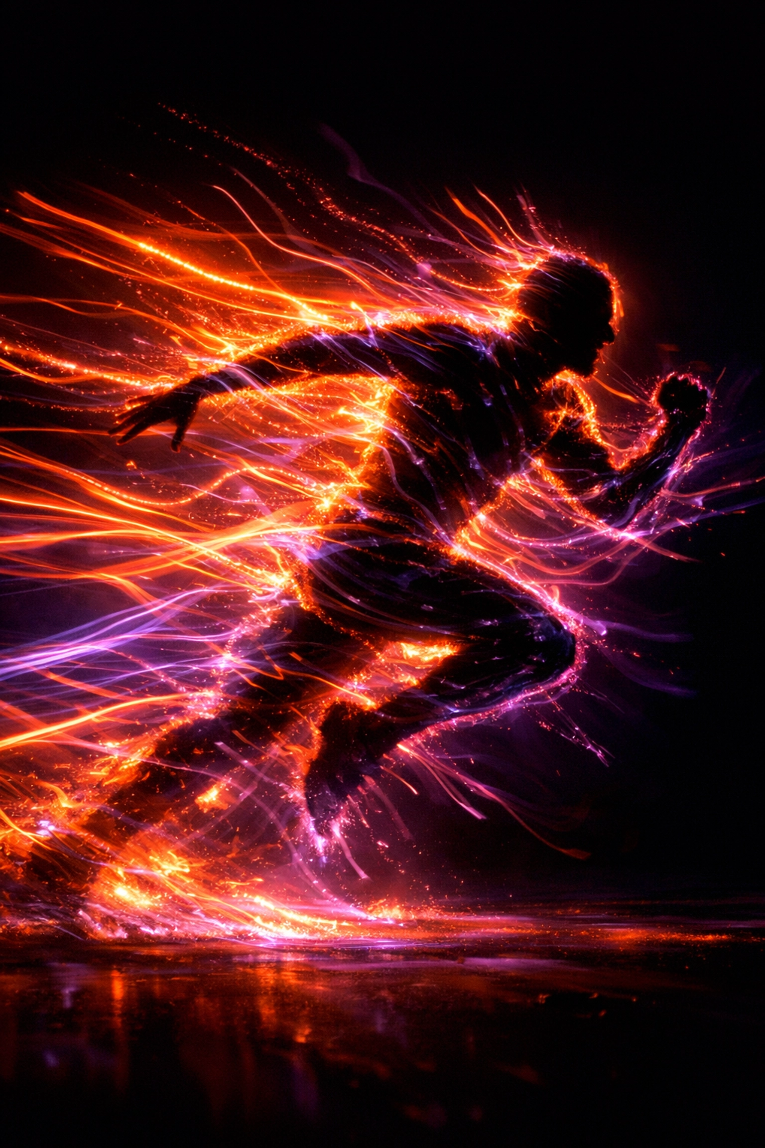 Vibrating human silhouette releasing energy through somatic movement to heal the nervous system naturally.