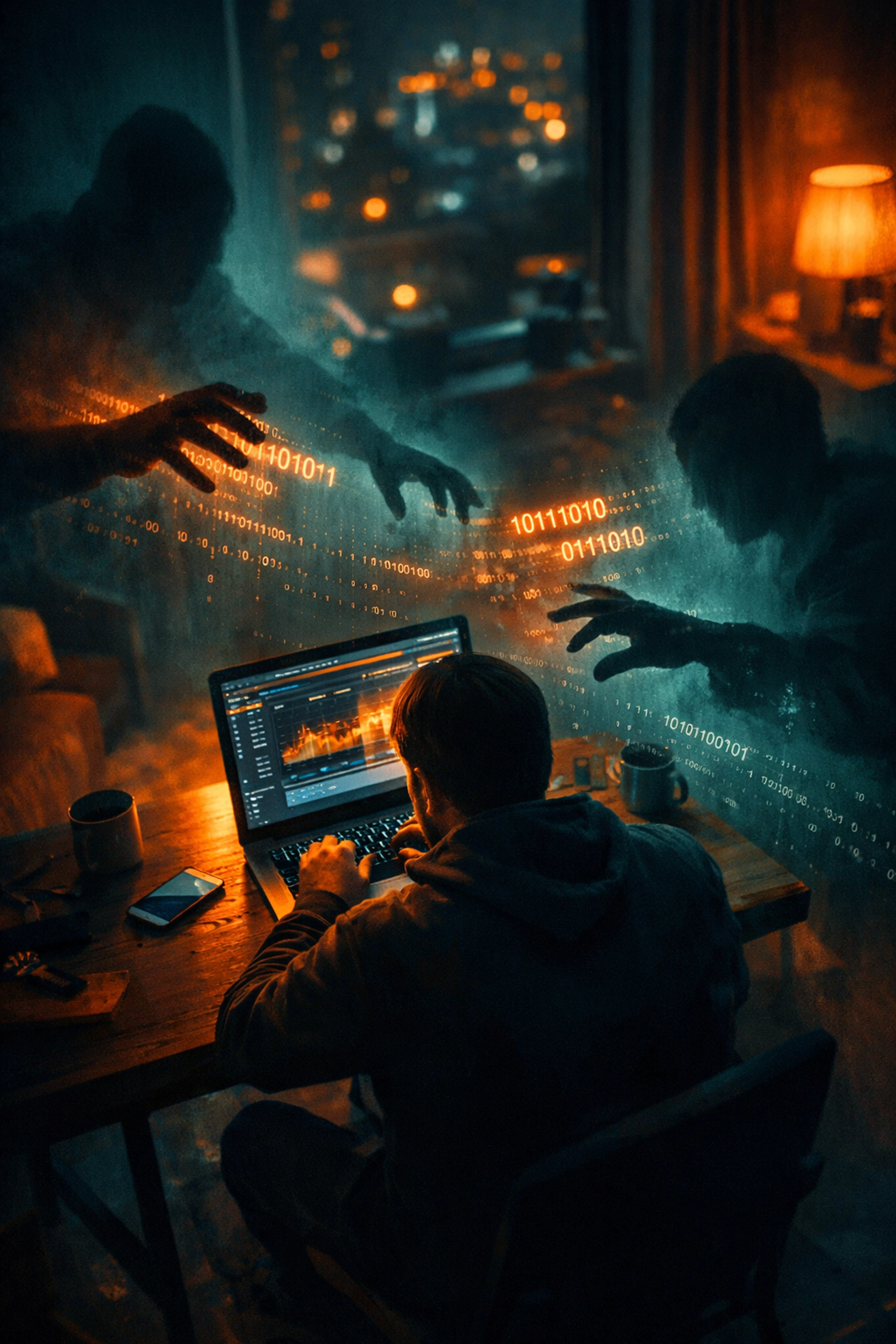 A person using a laptop safely protected from digital surveillance and data tracking by a free VPN.