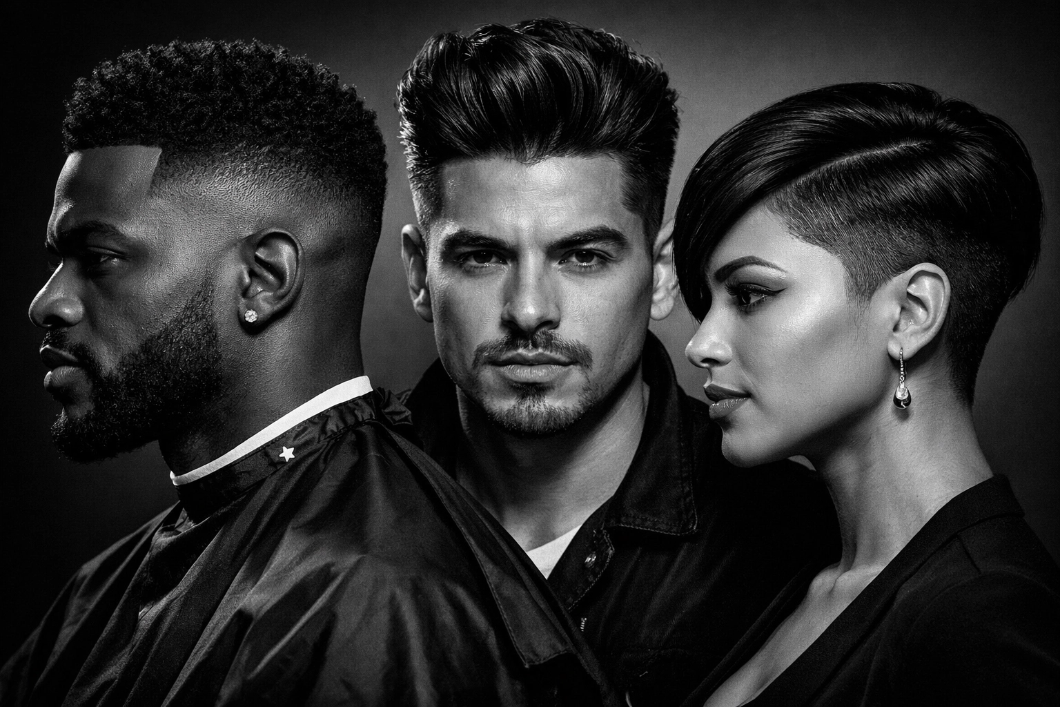 Diverse clients showcasing expert fades and textured haircuts by multicultural master barbers in West Chester.