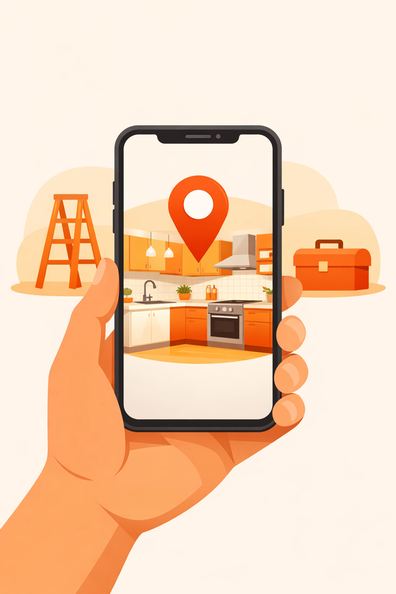 Contractor photo app on a smartphone showing site location tagging for construction photo documentation.