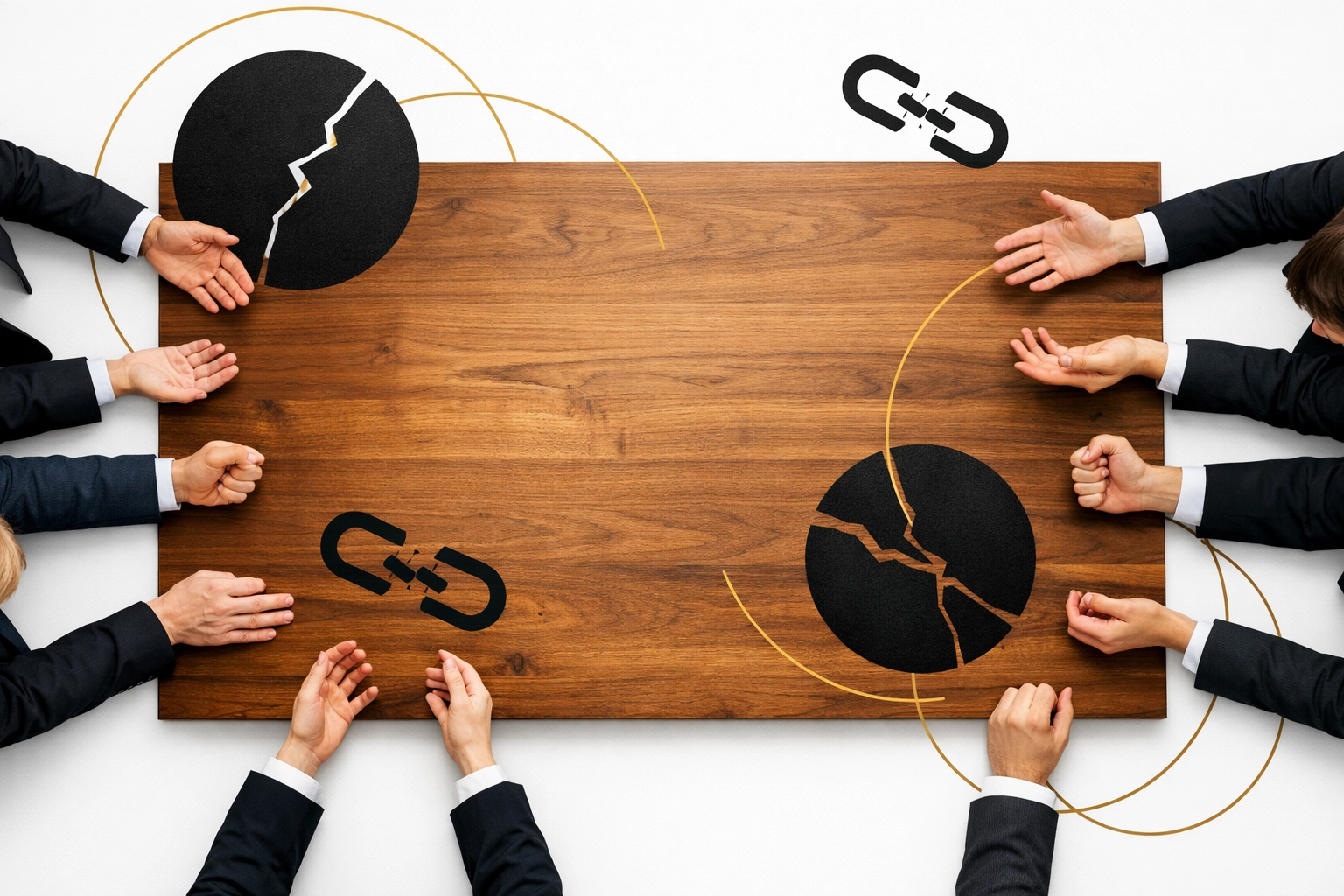 Business team hands at table representing workplace culture and HR collaboration