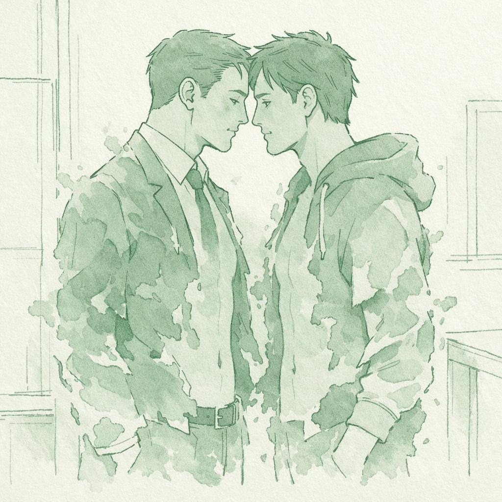 Two men shedding emotional armor in MM romance illustration about vulnerability