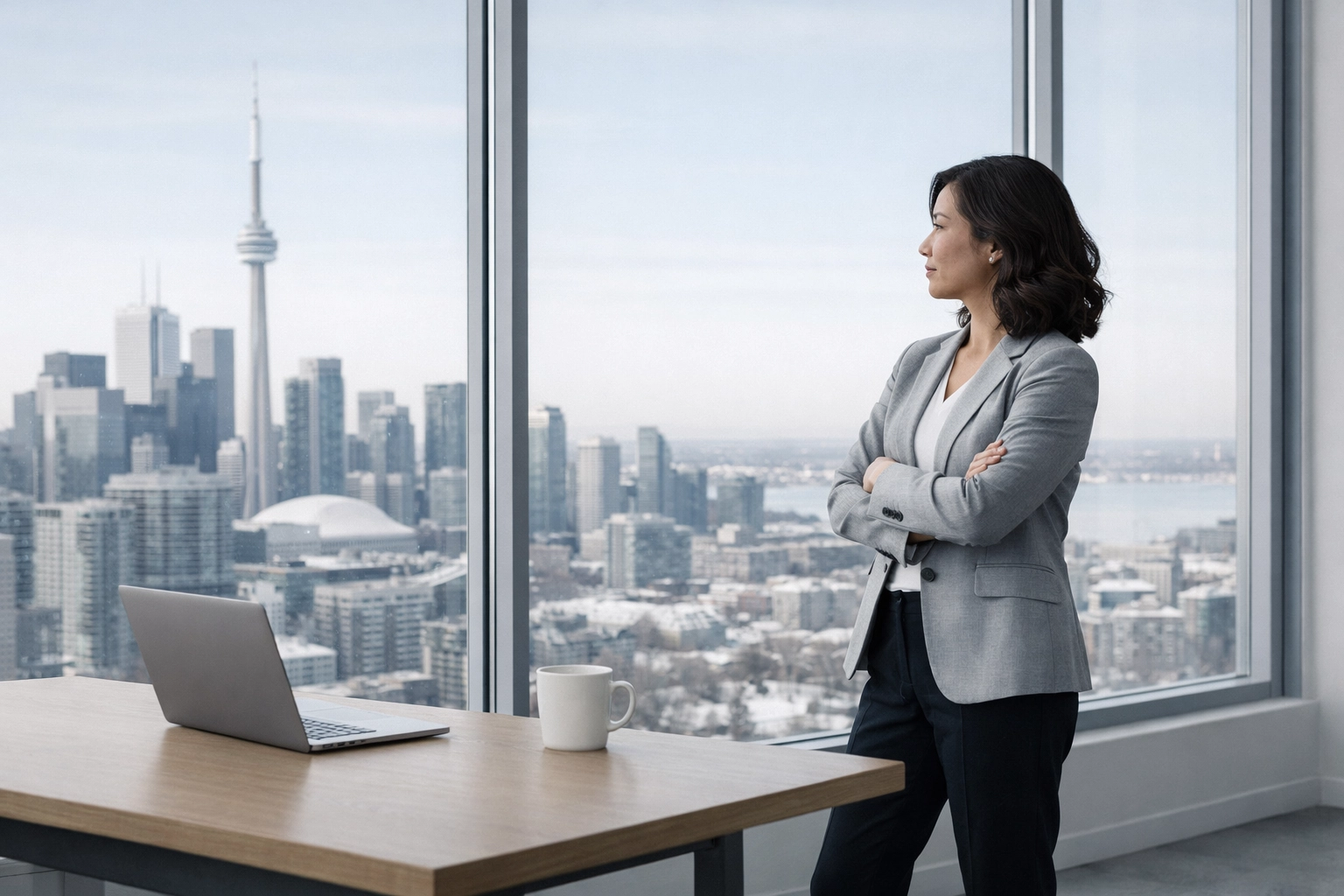 Professional entrepreneur in a minimalist office planning working capital strategies to scale their Canadian company.