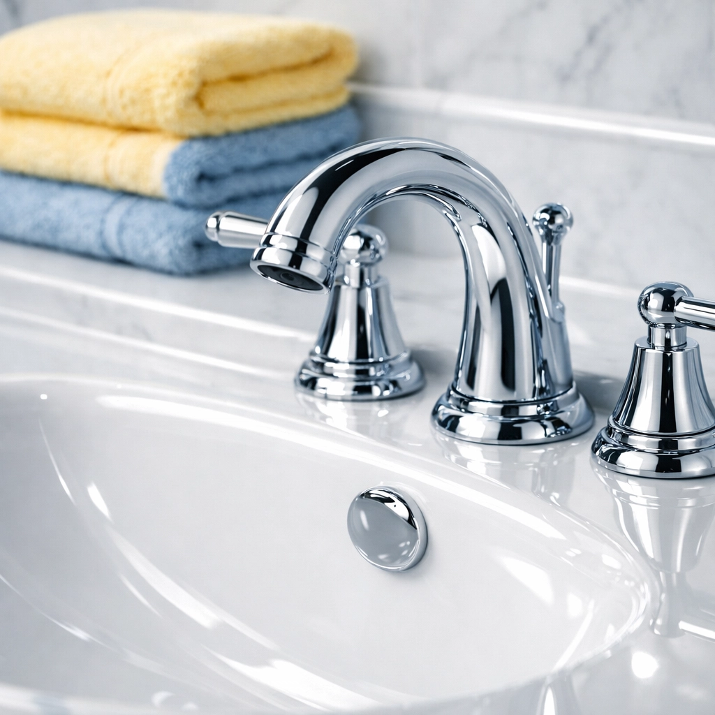 Sparkling clean bathroom fixtures following a professional deep cleaning Lowell service.