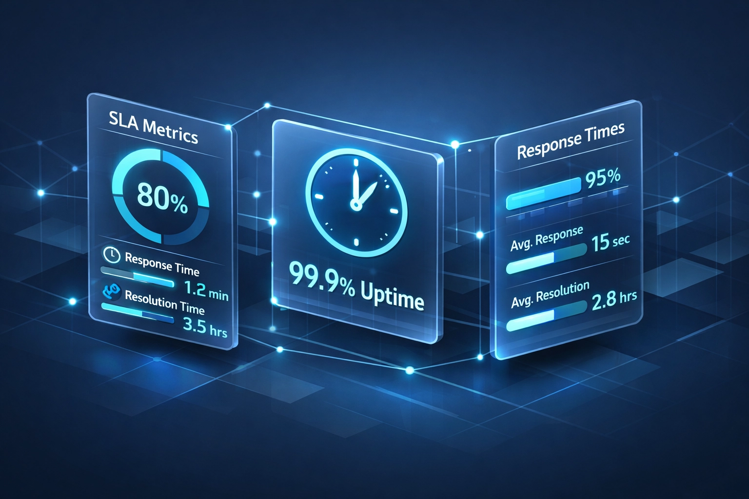 Service level agreement dashboard showing uptime metrics and response times for managed IT services