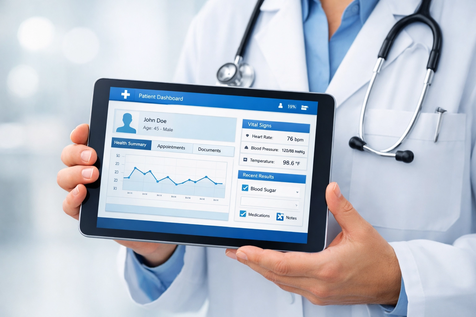 A medical professional reviewing tirzepatide treatment options on a digital tablet during a patient consultation.