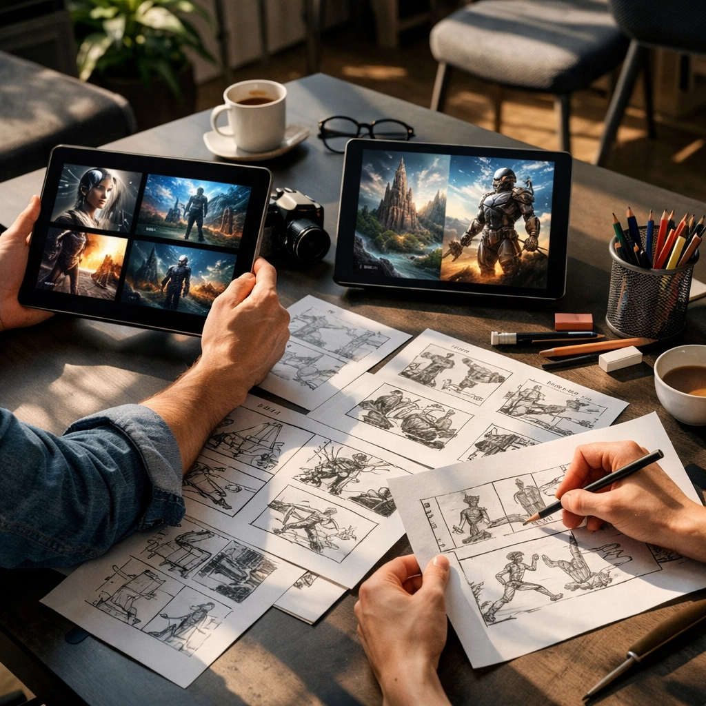 Creative team collaborating on AI-powered Super Bowl advertising campaign