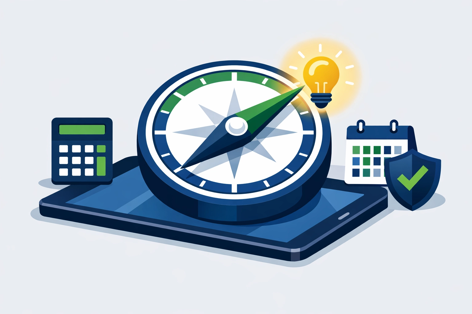 Digital tablet and compass illustrating strategic 2026 tax planning to maximize tax refund results.