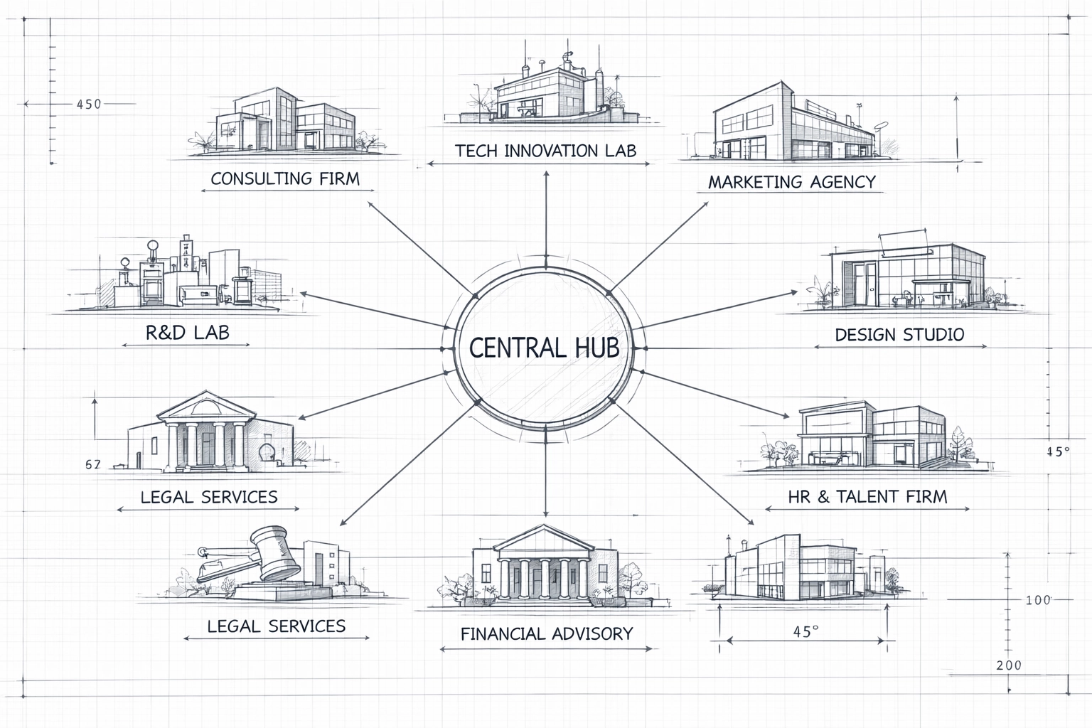 Blueprint diagram of integrated boutique service providers for optimized CRM and sales automation.